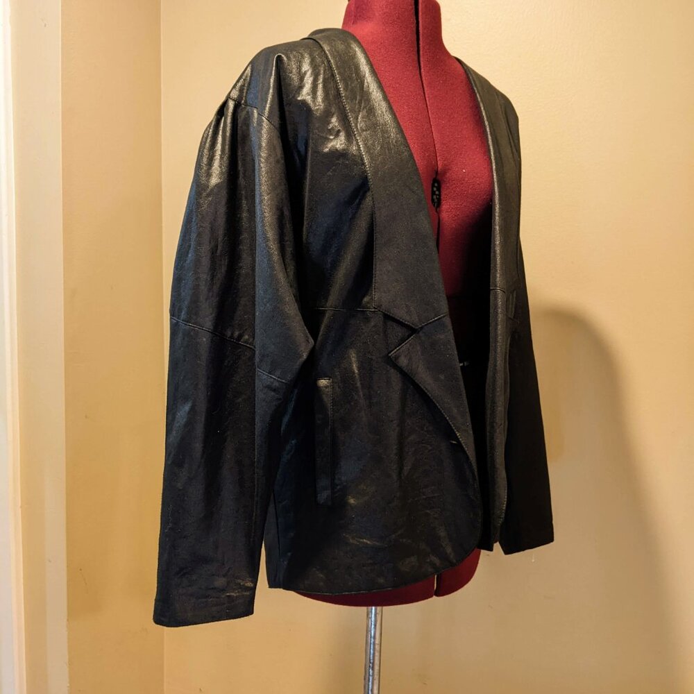 Vintage 80s Black Jacket Puff Sleeve Oversized Blazer Retro Women’s City Girl 10